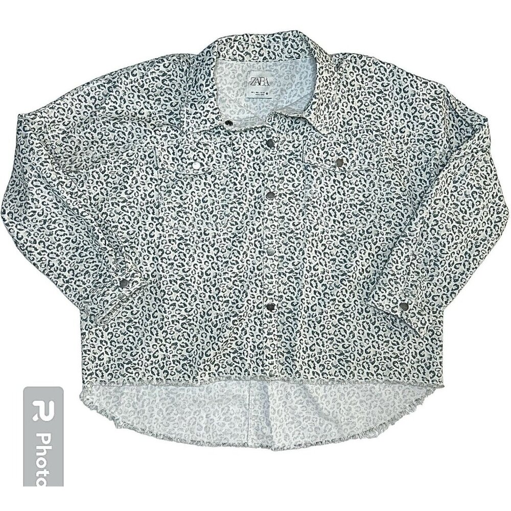 ZARA Women's Denim Jacket Cheetah Print Size Large Oversized Coat ($70)
